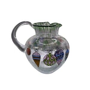 Fifth Avenue Crackle Glass Ornament Holiday Christmas Heavy Pitcher